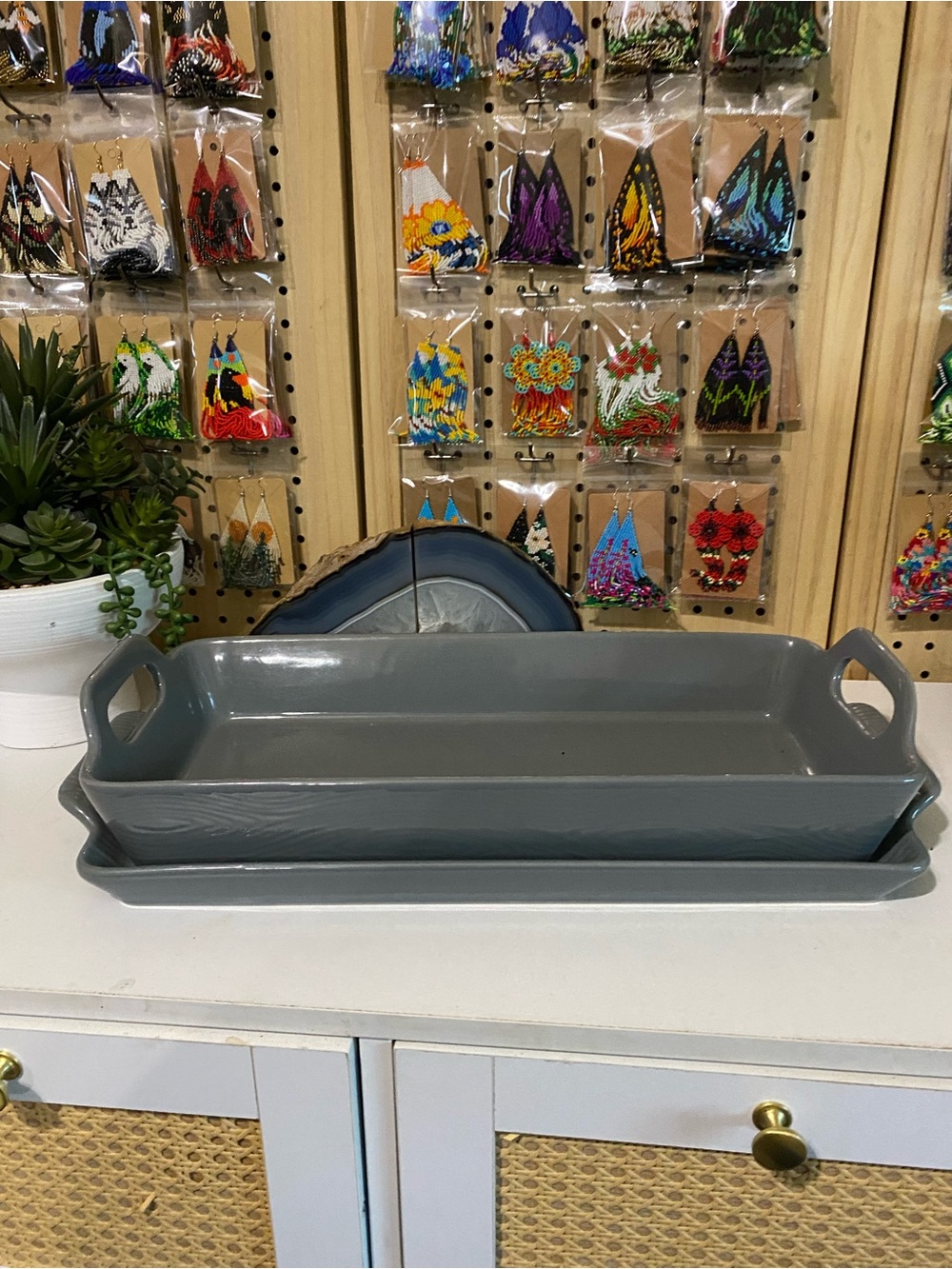 Temptations Gray Ceramic Handle Vanity Tray Set